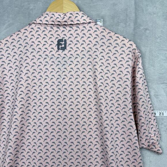 FootJoy FJ Pink Dolphin Print Golf Polo Shirt M Performance Stretch Short Sleeve - Picture 5 of 7